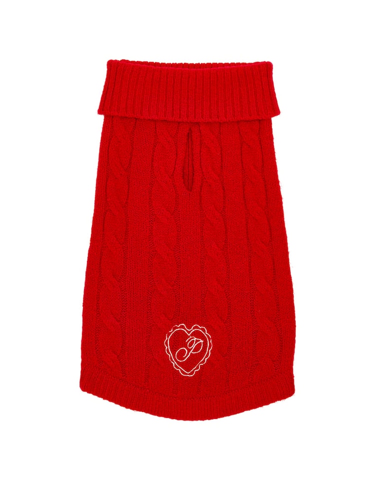 Victoria's Secret Pink Bright Vermillion Red Cable Knit Pet Jumper - Image 1 of 3 Victoria's Secret Pink Bright Vermillion Red Cable Knit Pet Jumper - Image 1 of 3