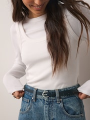 Navy Blue/Bone Skinny PU Belts 2 Pack - Image 1 of 7