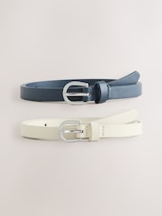 Navy Blue/Bone Skinny PU Belts 2 Pack - Image 3 of 7