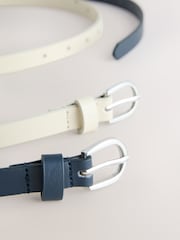 Navy Blue/Bone Skinny PU Belts 2 Pack - Image 6 of 7
