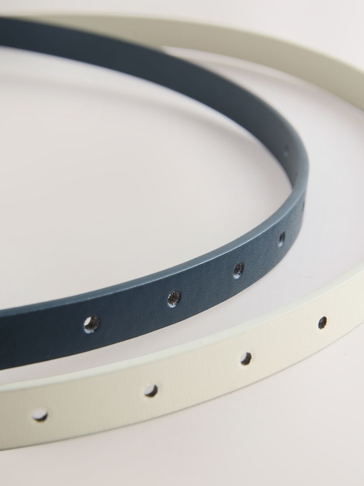 Navy Blue/Bone Skinny PU Belts 2 Pack - Image 7 of 7