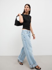 Black Soft Touch Polyamide Shoulder Padded Sleeveless Top - Image 3 of 8