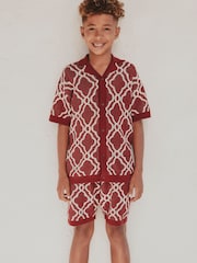 Burgundy Red Textured Knitted Polo Shirt and Shorts Set (3-16yrs) - Image 1 of 15