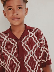 Burgundy Red Textured Knitted Polo Shirt and Shorts Set (3-16yrs) - Image 10 of 15
