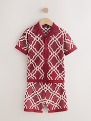 Burgundy Red Textured Knitted Polo Shirt and Shorts Set (3-16yrs) - Image 11 of 15