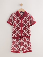 Burgundy Red Textured Knitted Polo Shirt and Shorts Set (3-16yrs) - Image 12 of 15