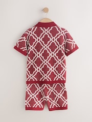 Burgundy Red Textured Knitted Polo Shirt and Shorts Set (3-16yrs) - Image 13 of 15