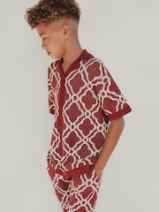 Burgundy Red Textured Knitted Polo Shirt and Shorts Set (3-16yrs) - Image 3 of 15