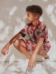 Burgundy Red Textured Knitted Polo Shirt and Shorts Set (3-16yrs) - Image 5 of 15