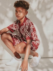 Burgundy Red Textured Knitted Polo Shirt and Shorts Set (3-16yrs) - Image 6 of 15