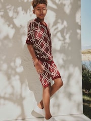 Burgundy Red Textured Knitted Polo Shirt and Shorts Set (3-16yrs) - Image 7 of 15