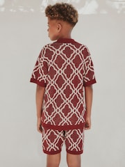 Burgundy Red Textured Knitted Polo Shirt and Shorts Set (3-16yrs) - Image 9 of 15