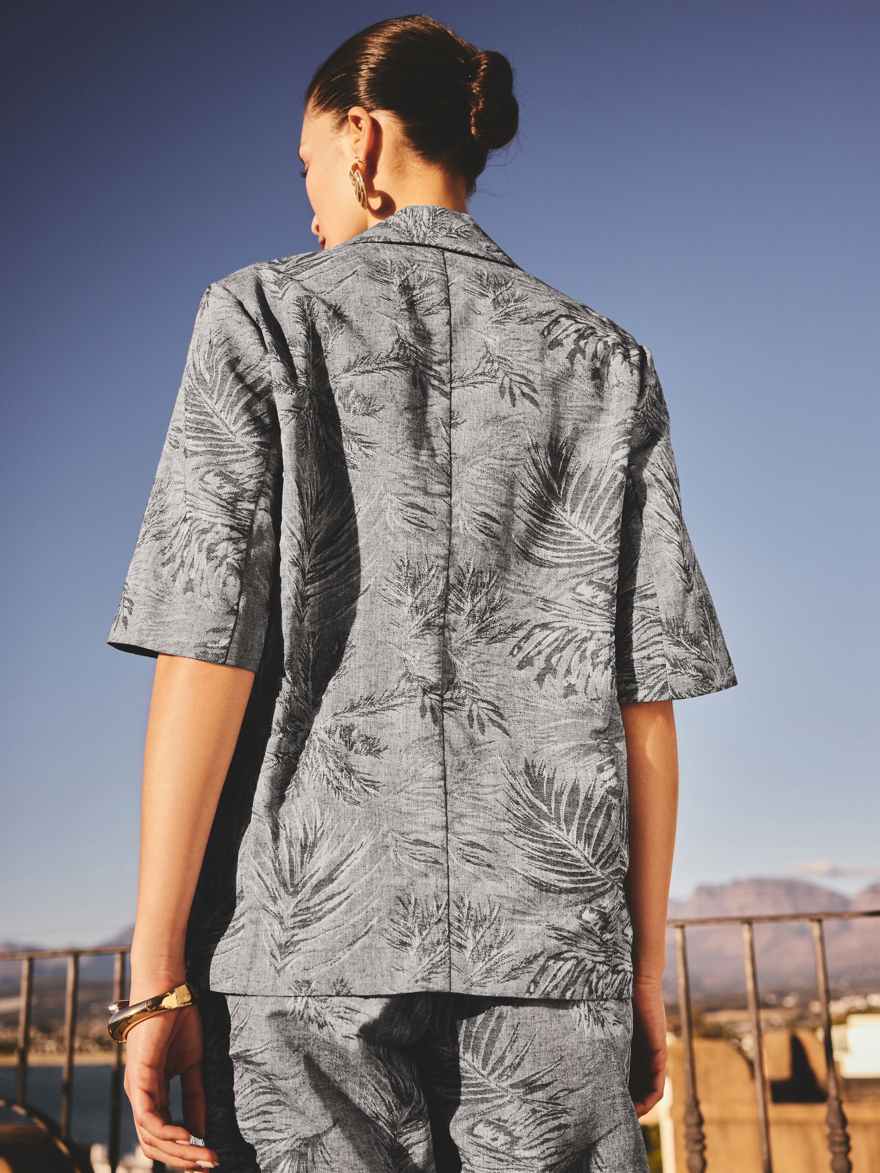 Buy Blue Jacquard Short Sleeve Jacket with Linen from Next Germany