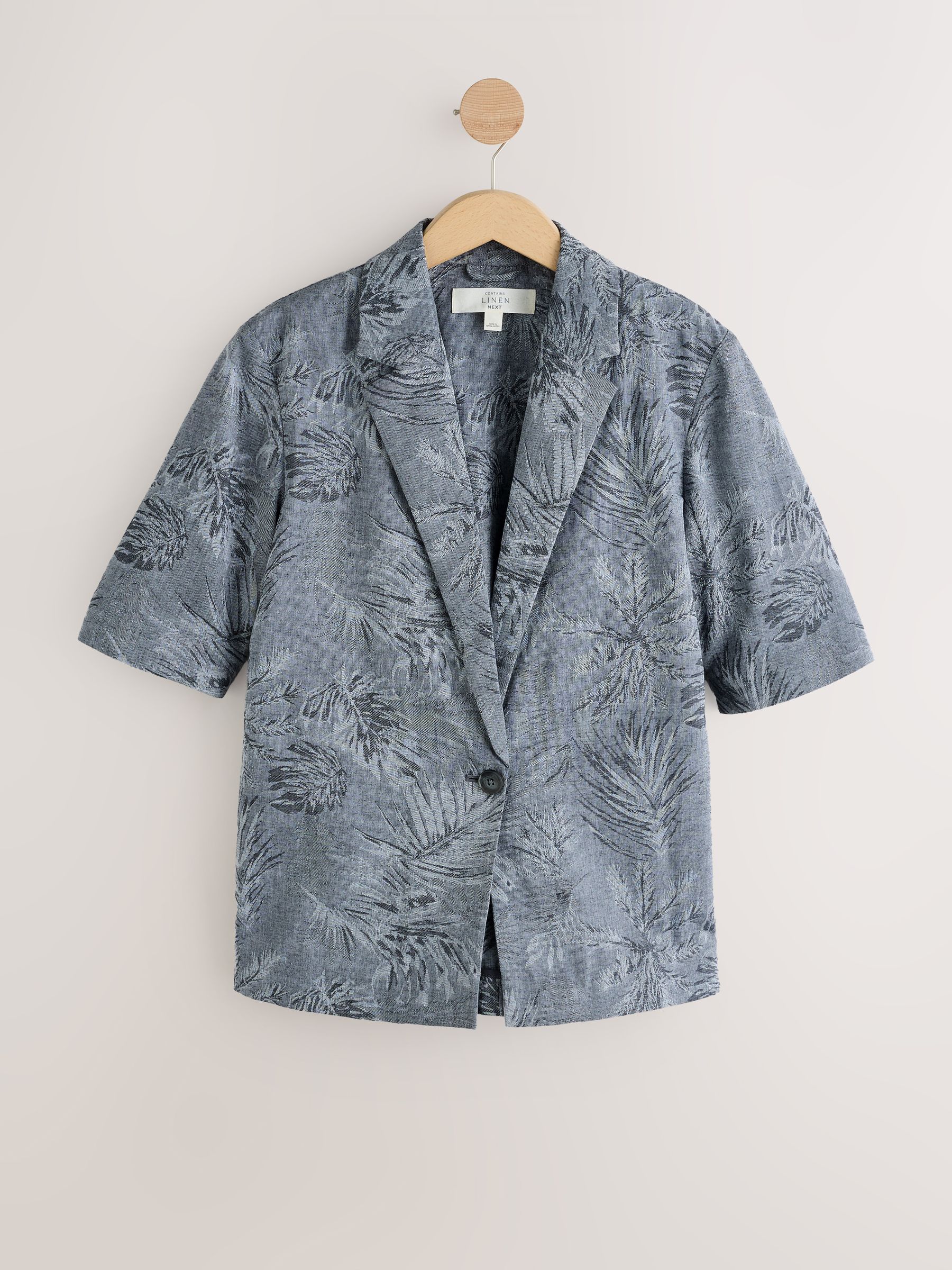 Buy Blue Jacquard Short Sleeve Jacket with Linen from Next Germany