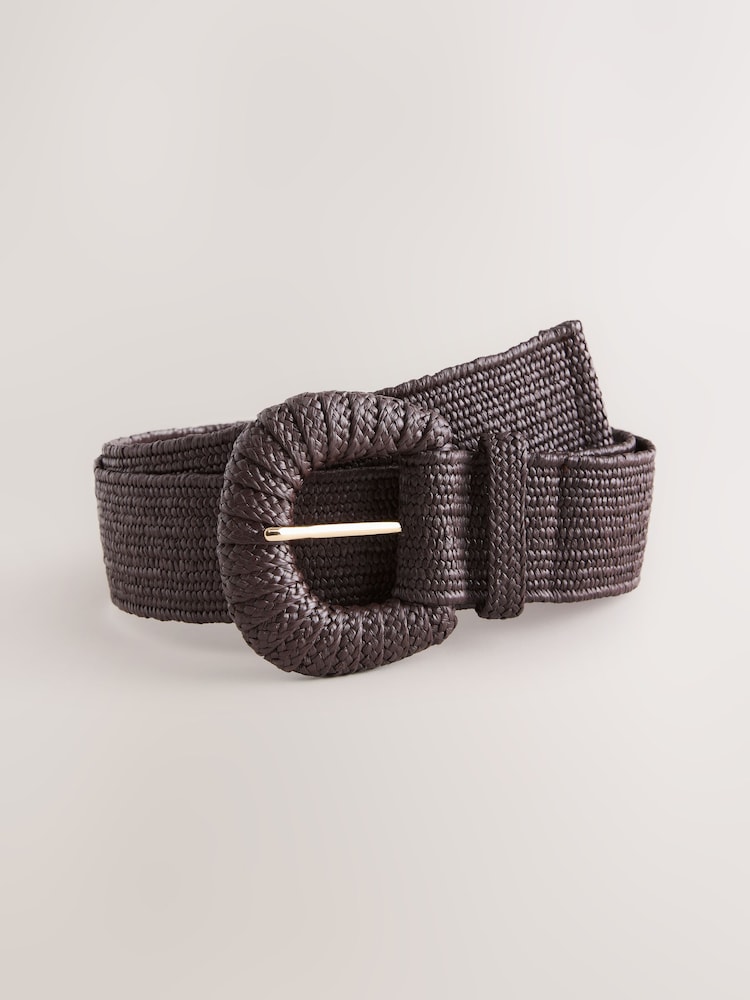 Chocolate Brown Wide Raffia Effect Belt - Image 5 of 5