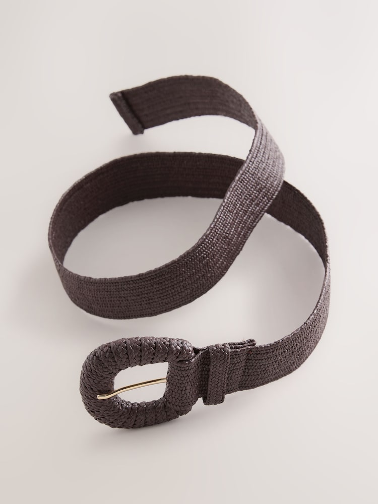 Chocolate Brown Wide Raffia Effect Belt - Image 6 of 6