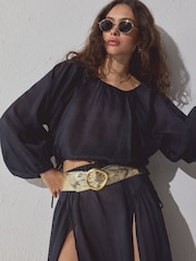 Gold Wide Leather Belt - Image 1 of 6