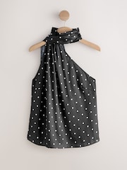 Navy Polka Dot Satin Halter Top - Image 1 of 4