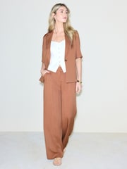 Brown Relaxed Crinkle Short Sleeve Blazer - Image 2 of 8