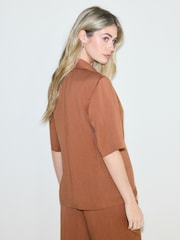Brown Relaxed Crinkle Short Sleeve Blazer - Image 4 of 8