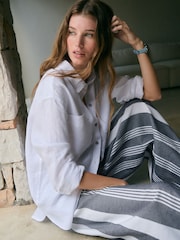 פסים בכחול כהה/לבן - N. Premium מכנסיים בגזרה רחבה - תמונה 4 מתוך 9