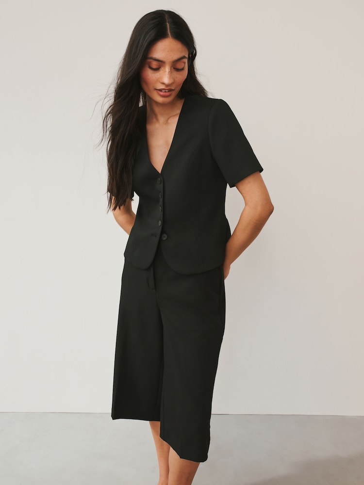 Black Tailored Short Sleeve Top - Image 1 of 4