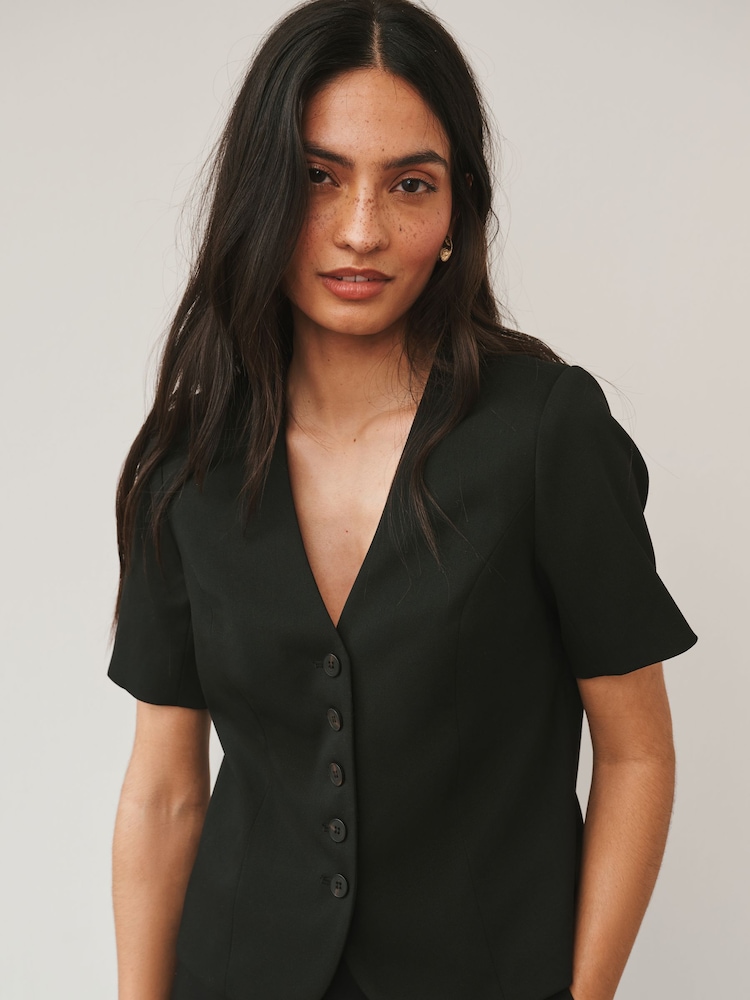 Black Tailored Short Sleeve Top - Image 2 of 4