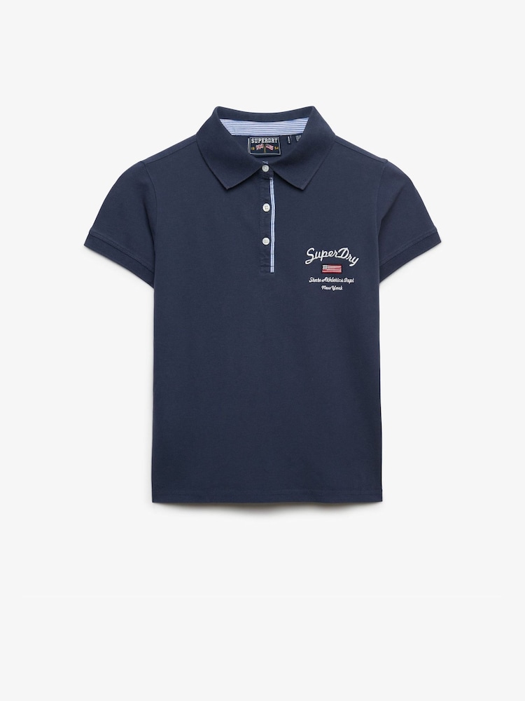 Superdry Blue Athletic Essential Graphic Polo Shirt - Image 1 of 2