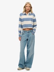 Superdry Blue/Ecru Athletic Essential Cropped Stripe Rugby Shirt - Image 2 of 4