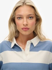 Superdry Blue/Ecru Athletic Essential Cropped Stripe Rugby Shirt - Image 4 of 4