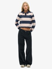 Superdry Pink/Navy Athletic Essential Cropped Stripe Rugby Shirt - Image 2 of 5