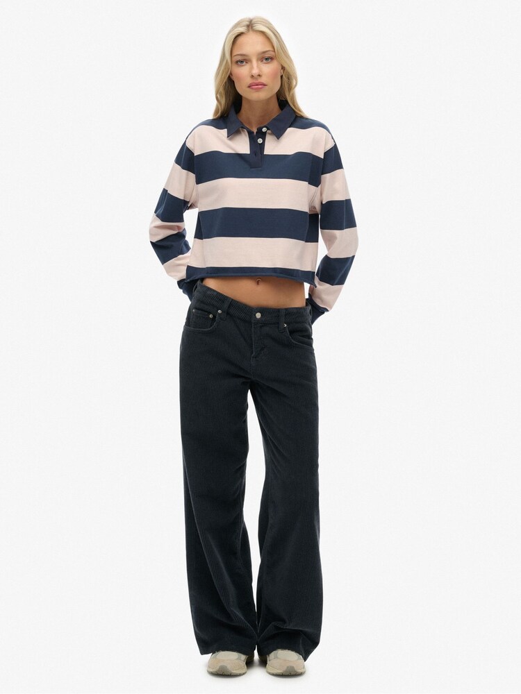 Superdry Pink/Navy Athletic Essential Cropped Stripe Rugby Shirt - Image 2 of 5