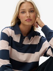 Superdry Pink/Navy Athletic Essential Cropped Stripe Rugby Shirt - Image 3 of 5