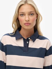Superdry Pink/Navy Athletic Essential Cropped Stripe Rugby Shirt - Image 4 of 5