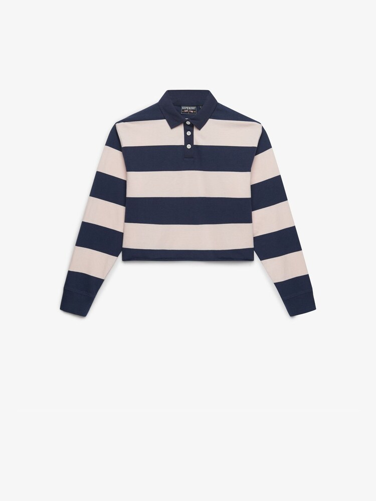 Superdry Pink/Navy Athletic Essential Cropped Stripe Rugby Shirt - Image 5 of 5