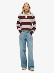 Superdry Berry/Ecru Athletic Essential Cropped Stripe Rugby Shirt - Image 2 of 4
