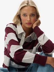 Superdry Berry/Ecru Athletic Essential Cropped Stripe Rugby Shirt - Image 3 of 4