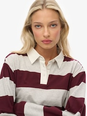 Superdry Berry/Ecru Athletic Essential Cropped Stripe Rugby Shirt - Image 4 of 4