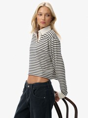 Superdry Cream Stripe Athletic Essential Cropped Stripe Rugby Shirt - Image 2 of 4