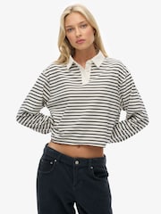 Superdry Cream Stripe Athletic Essential Cropped Stripe Rugby Shirt - Image 5 of 8