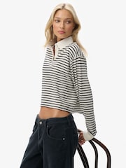 Superdry Cream Stripe Athletic Essential Cropped Stripe Rugby Shirt - Image 6 of 8