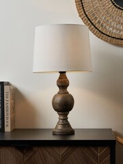 BHS Grey Henlock Wooden Table Lamp with Shade - Image 1 of 6