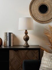 BHS Grey Henlock Wooden Table Lamp with Shade - Image 2 of 6