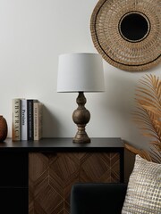BHS Grey Henlock Wooden Table Lamp with Shade - Image 3 of 6