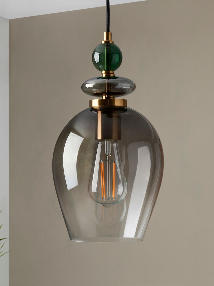 BHS Brass Green Seline 1 Pendant Light - Image 1 of 6 BHS Brass Green Seline 1 Pendant Light - Image 1 of 6