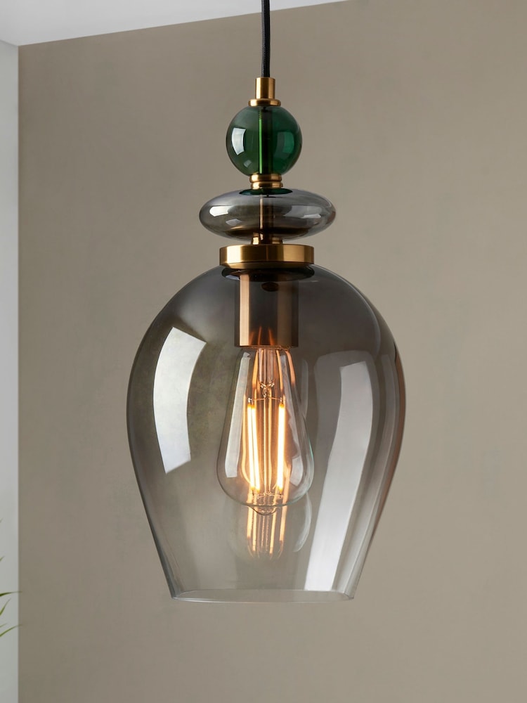 BHS Brass Green Seline 1 Pendant Light - Image 2 of 6 BHS Brass Green Seline 1 Pendant Light - Image 2 of 6