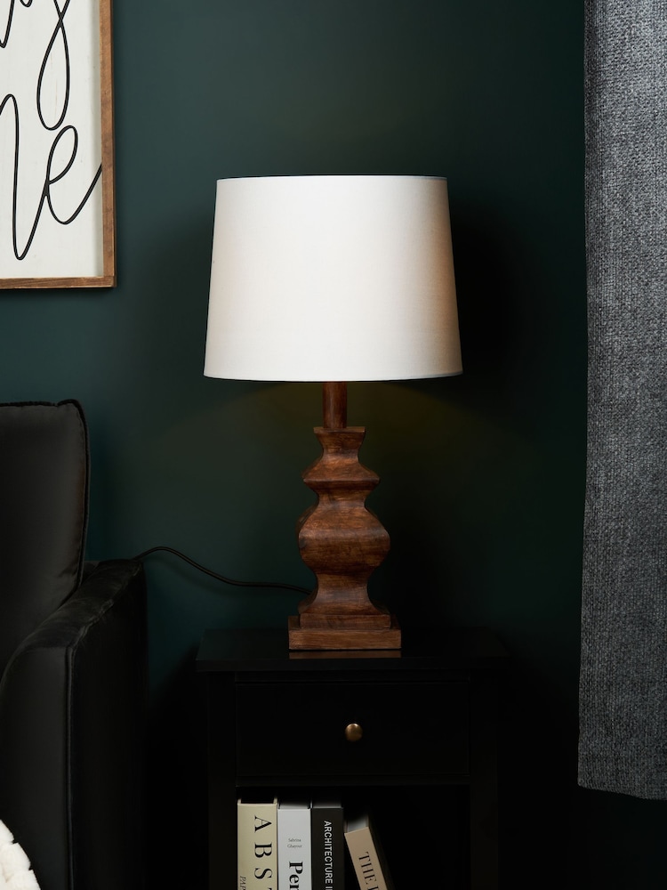 BHS Walnut Henlock Wooden Table Lamp with Shade - Image 1 of 5