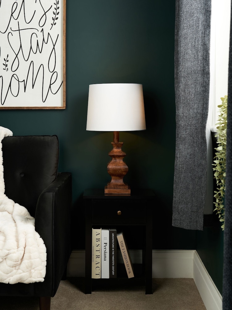 BHS Walnut Henlock Wooden Table Lamp with Shade - Image 2 of 5