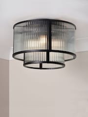 BHS Black Jasmine Ribbed Glass Flush Ceiling Light - Image 1 of 6