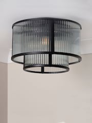 BHS Black Jasmine Ribbed Glass Flush Ceiling Light - Image 2 of 6